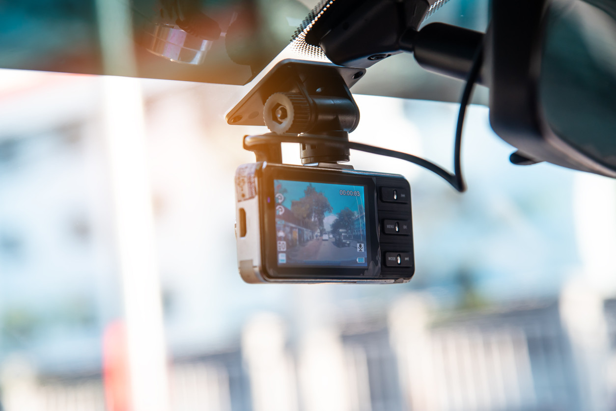 Car video camera attached to the windshield to record driving and prevent danger from driving